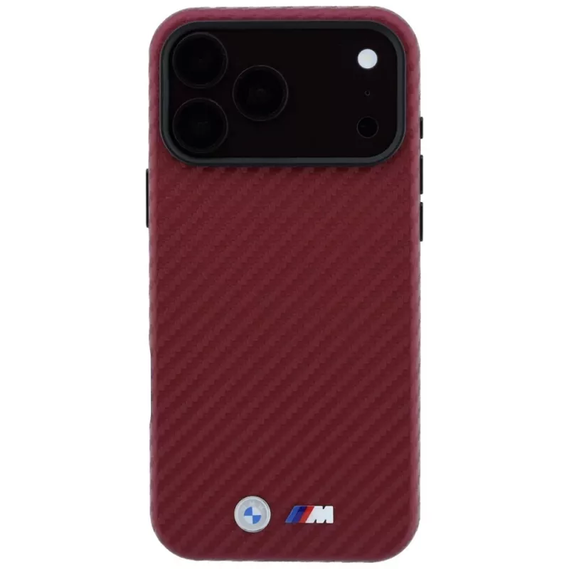 BMW M Carbon Metal Logo MagSafe puzdro pre iPhone 18 Pro / 17 Pro – burgundy
