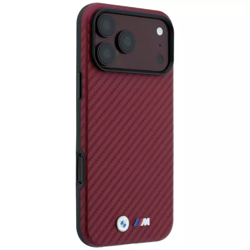 BMW M Carbon Metal Logo MagSafe puzdro pre iPhone 18 Pro / 17 Pro – burgundy