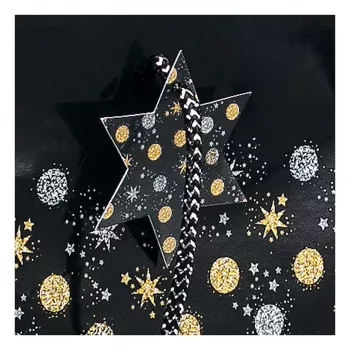SIGEL GT030 Stardust darčeková taška na 5 fliaš, tmavomodrá s metalickými akcentmi, textilné šnúrkové uchytenie, 320 x 100 x 380 mm