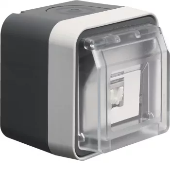 Hager WNC226 Dátová zásuvka na omietku, tienená, Cat.6 RJ45, 8-pólová, IP55, sivá, 1 port