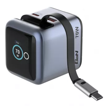 Verbatim Mini GaN nabíjačka 70W so zasúvacím káblom USB-C