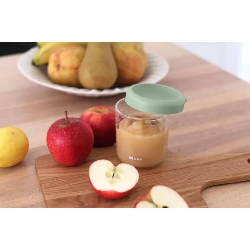 BEABA sklenená nádoba na detskú stravu s vzduchotesným viečkom 250 ml šalviová zelená