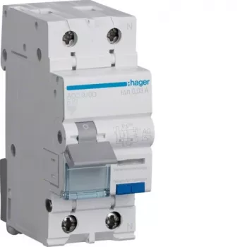 Hager ADC910D RCBO 2P 10A 30mA Typ AC prúdový chránič s nadprúdovou ochranou