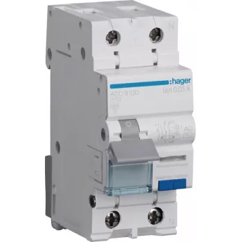 Hager ADC910D RCBO 2P 10A 30mA Typ AC prúdový chránič s nadprúdovou ochranou