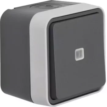 Hager WNC003 kontrolný prepínač s kontrolkou, na omietku, IP55, sivý