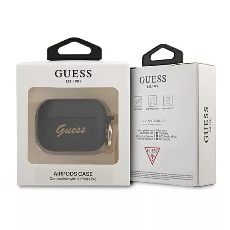 GUESS GUAPSSSK puzdro na AirPods Pro čierne silikón Vintage Script