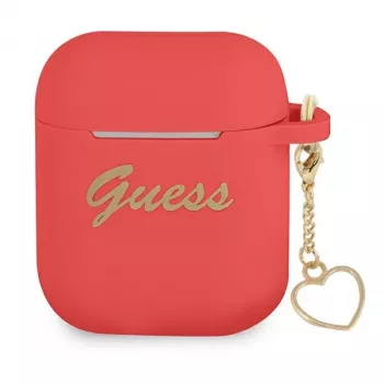 GUESS GUA2LSCHSR puzdro na AirPods 1/2 červené silikón Charm Heart Collection