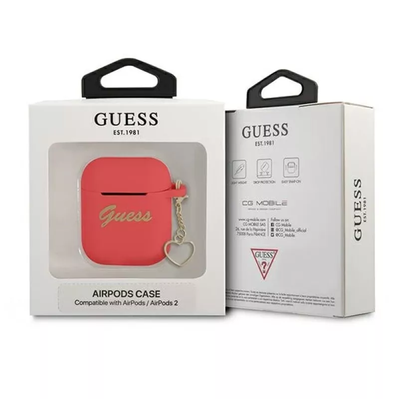 GUESS GUA2LSCHSR puzdro na AirPods 1/2 červené silikón Charm Heart Collection