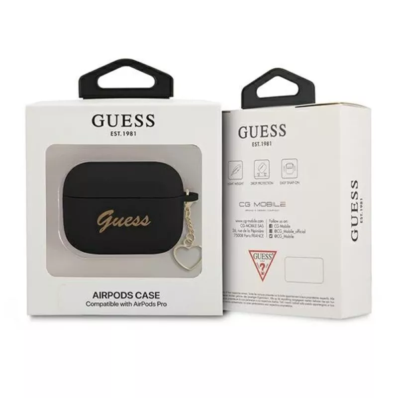 GUESS GUAPLSCHSK puzdro na AirPods Pro čierne silikón Charm Heart Collection