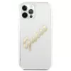 GUESS Vintage Script Gold pevné puzdro na Apple iPhone 12 Pro Max - transparentné
