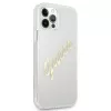 GUESS Vintage Script Gold pevné puzdro na Apple iPhone 12 Pro Max - transparentné