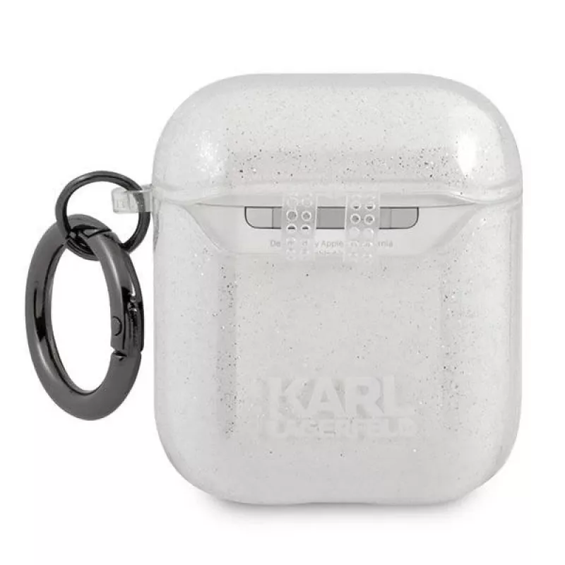 Karl Lagerfeld KLA2UKHGS puzdro na AirPods 1/2 strieborné trblietavé Karl's Head