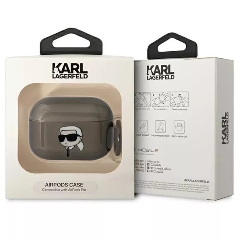 Karl Lagerfeld KLAPHNIKTCK puzdro na AirPods Pro čierne Karl Head