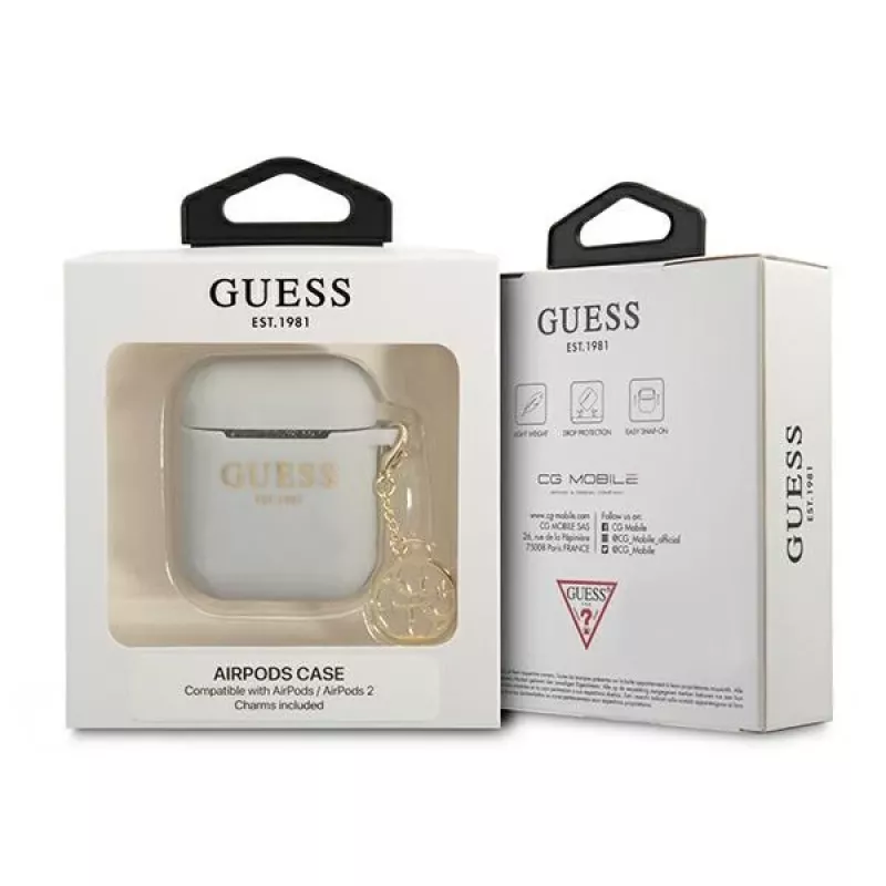 Guess GUA2LSC4EG puzdro na AirPods 1/2 sivé silikón prívesok 4G kolekcia