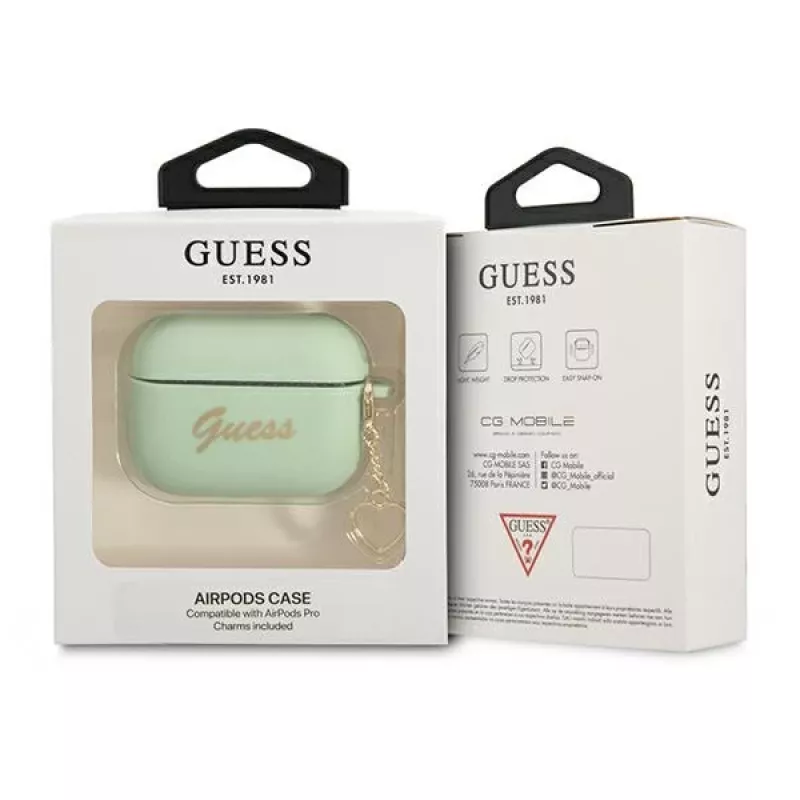 GUESS GUAPLSCHSN puzdro na AirPods Pro zelené silikón Charm Heart Collection