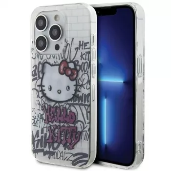 Hello Kitty HKHCP15LHDGPHT iPhone 15 Pro pevné puzdro IML Kitty On Bricks Graffiti biele