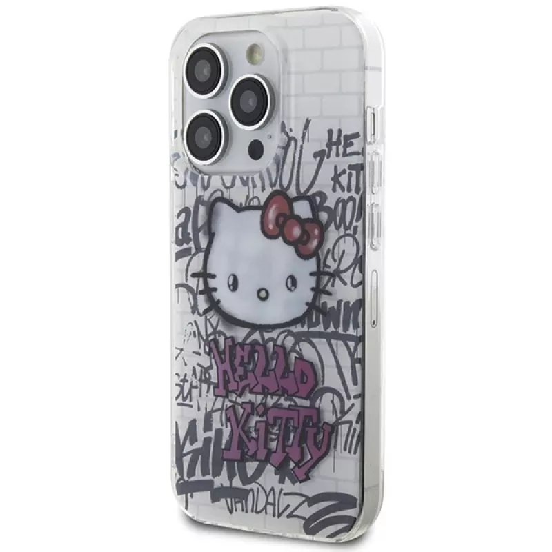 Hello Kitty HKHCP15LHDGPHT iPhone 15 Pro pevné puzdro IML Kitty On Bricks Graffiti biele
