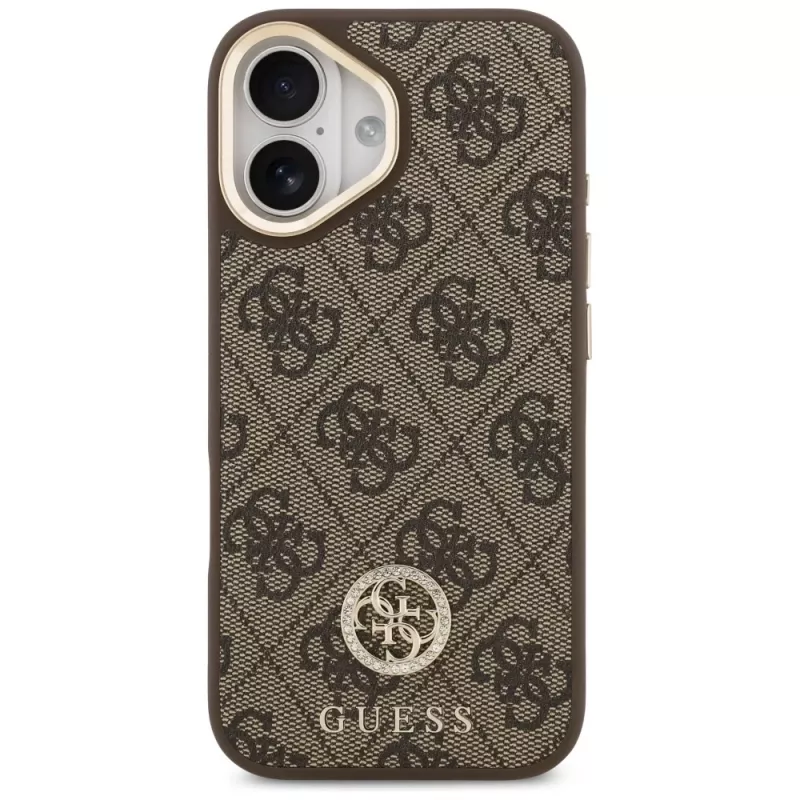 GUESS 4G Strass Logo & Big Strap Metal Buttons MagSafe puzdro na iPhone 17 - hnedé