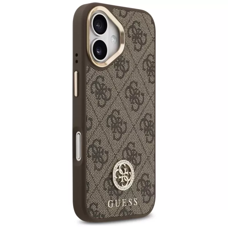 GUESS 4G Strass Logo & Big Strap Metal Buttons MagSafe puzdro na iPhone 17 - hnedé