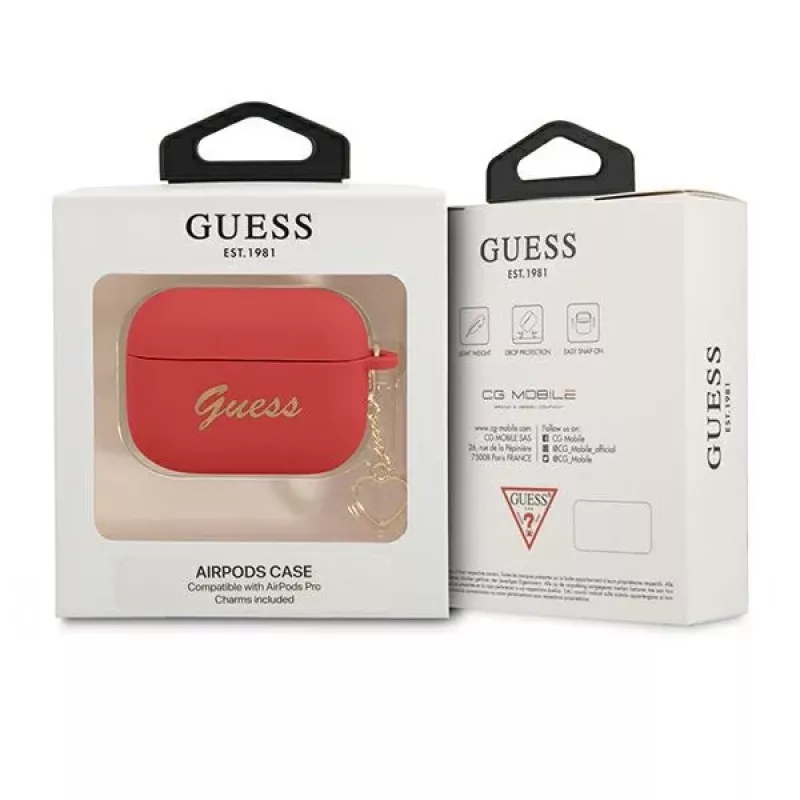 GUESS puzdro na AirPods Pro červené silikón Charm Heart Collection