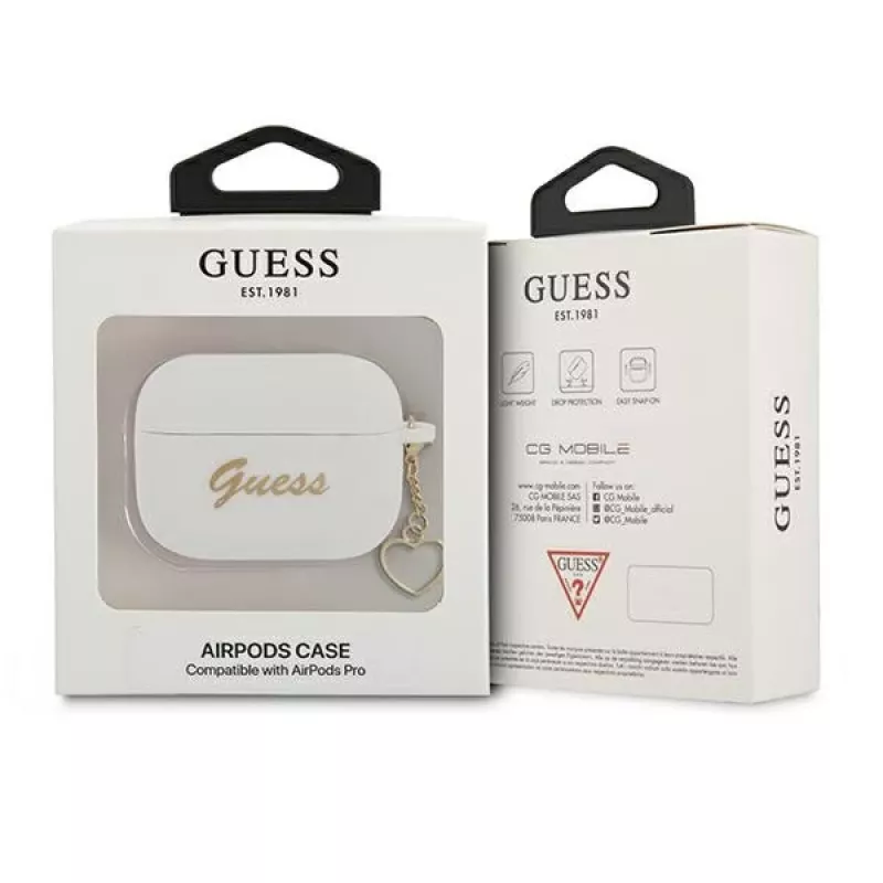 Guess GUAPLSCHSH puzdro na AirPods Pro biele silikón Charm Heart Collection