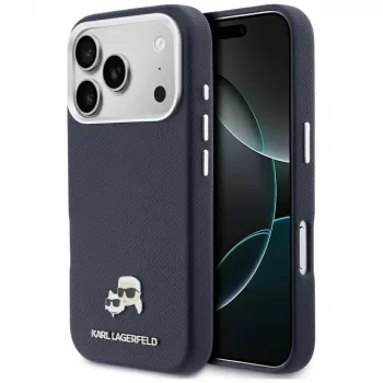 Karl Lagerfeld Karl & Choupette Head Pins Saffiano MagSafe puzdro na iPhone 17 Pro - modré