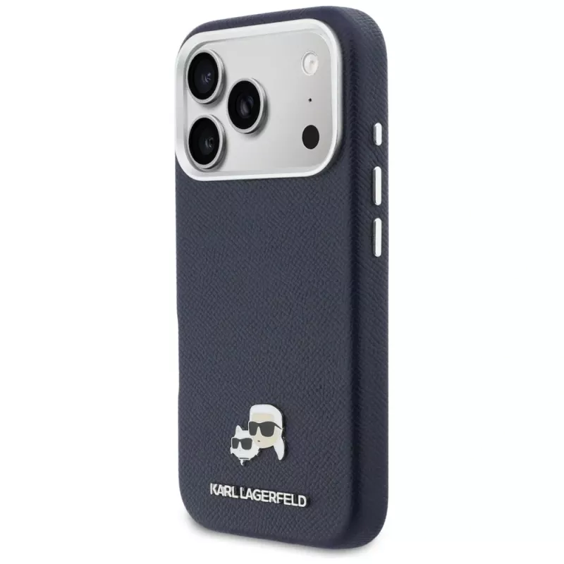 Karl Lagerfeld Karl & Choupette Head Pins Saffiano MagSafe puzdro na iPhone 17 Pro - modré