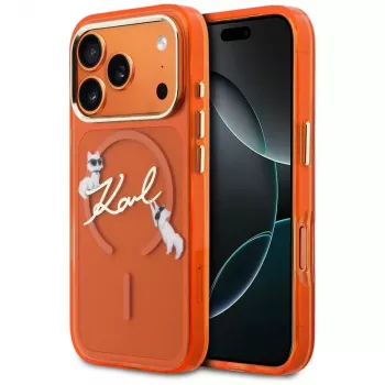 Karl Lagerfeld IML Choupettes Karl Script Logo MagSafe puzdro pre iPhone 17 Pro - oranžové