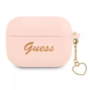 GUESS AirPods Pro puzdro ružové silikónový prívesok Heart Collection