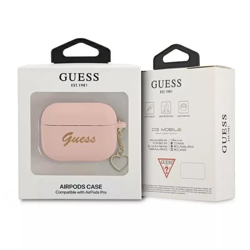 GUESS AirPods Pro puzdro ružové silikónový prívesok Heart Collection
