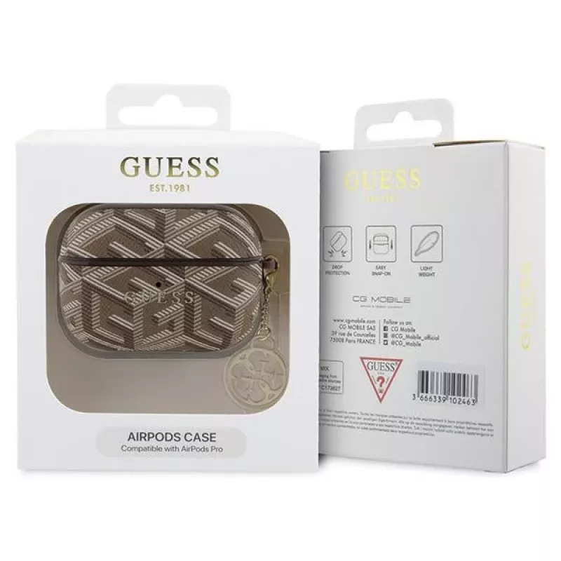 GUESS GUE003033 GCube Charm AirPods Pro puzdro hnedé