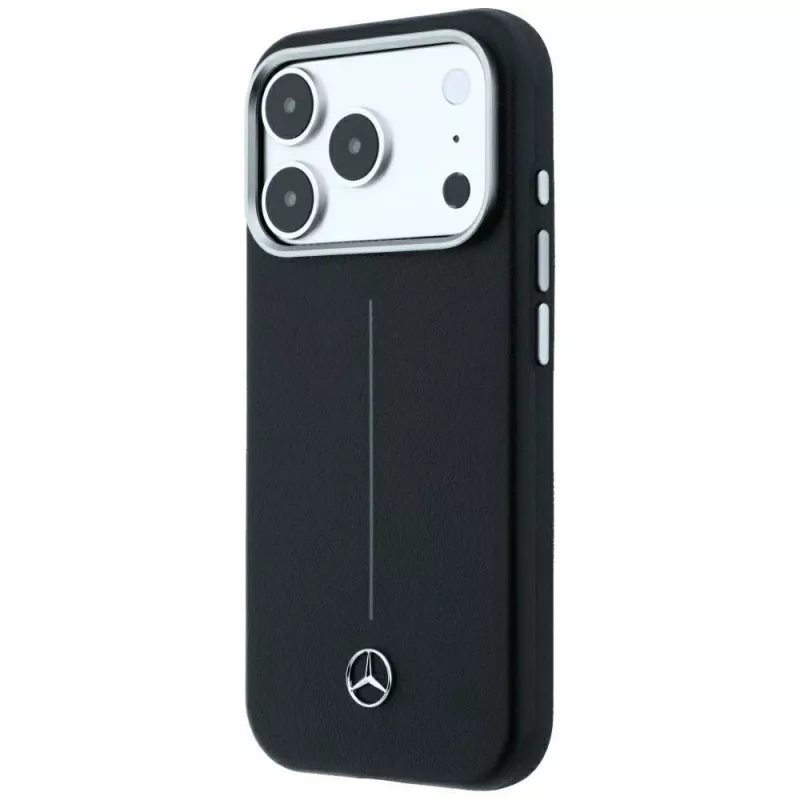 Mercedes kožené Semi Wrap Iconic Line MagSafe puzdro pre iPhone 18 Pro Max / 17 Pro Max - čierne