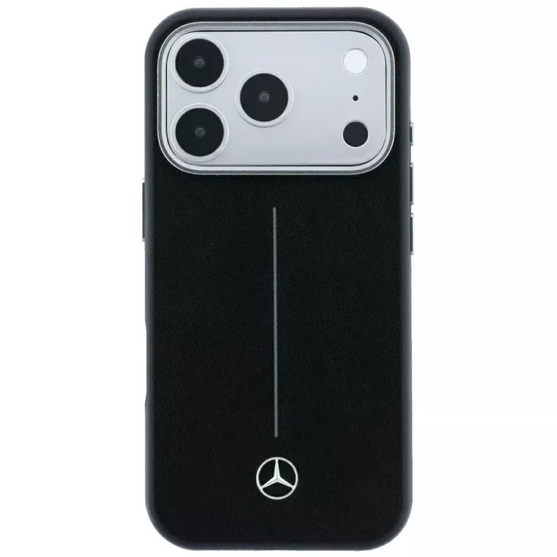 Mercedes kožené Semi Wrap Iconic Line MagSafe puzdro pre iPhone 18 Pro Max / 17 Pro Max - čierne