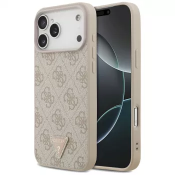GUESS kožené 4G Triangle Strass MagSafe puzdro pre iPhone 18 Pro Max / 17 Pro Max - ružové