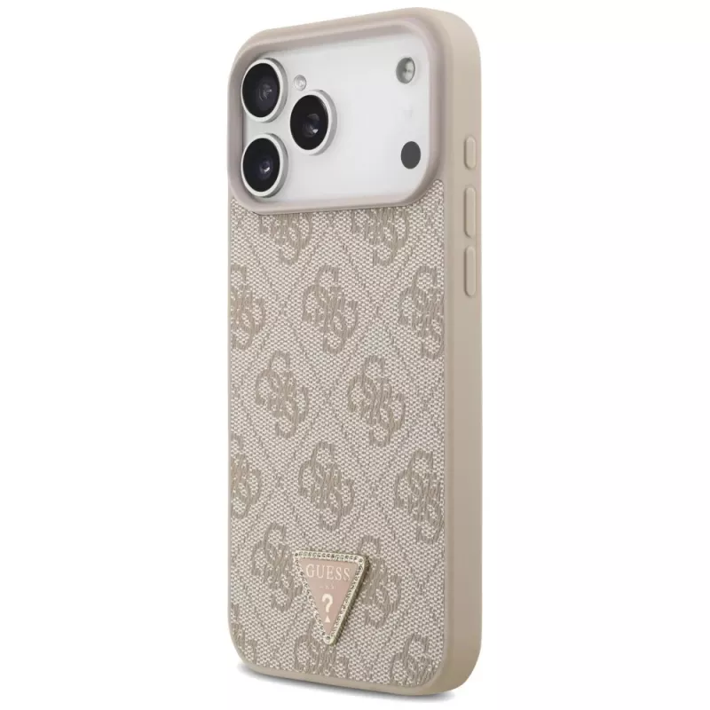 GUESS kožené 4G Triangle Strass MagSafe puzdro pre iPhone 18 Pro Max / 17 Pro Max - ružové