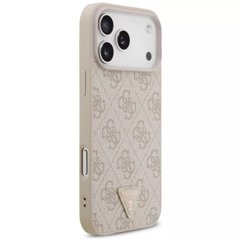 GUESS kožené 4G Triangle Strass MagSafe puzdro pre iPhone 18 Pro Max / 17 Pro Max - ružové