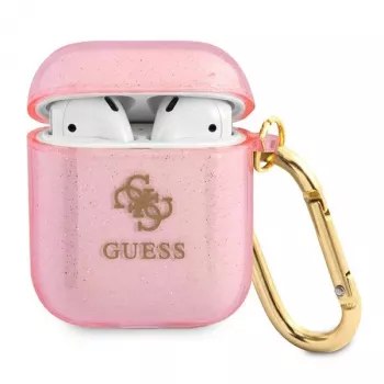 GUESS Glitter Collection ochranné puzdro pre Apple AirPods 1/2 - ružová