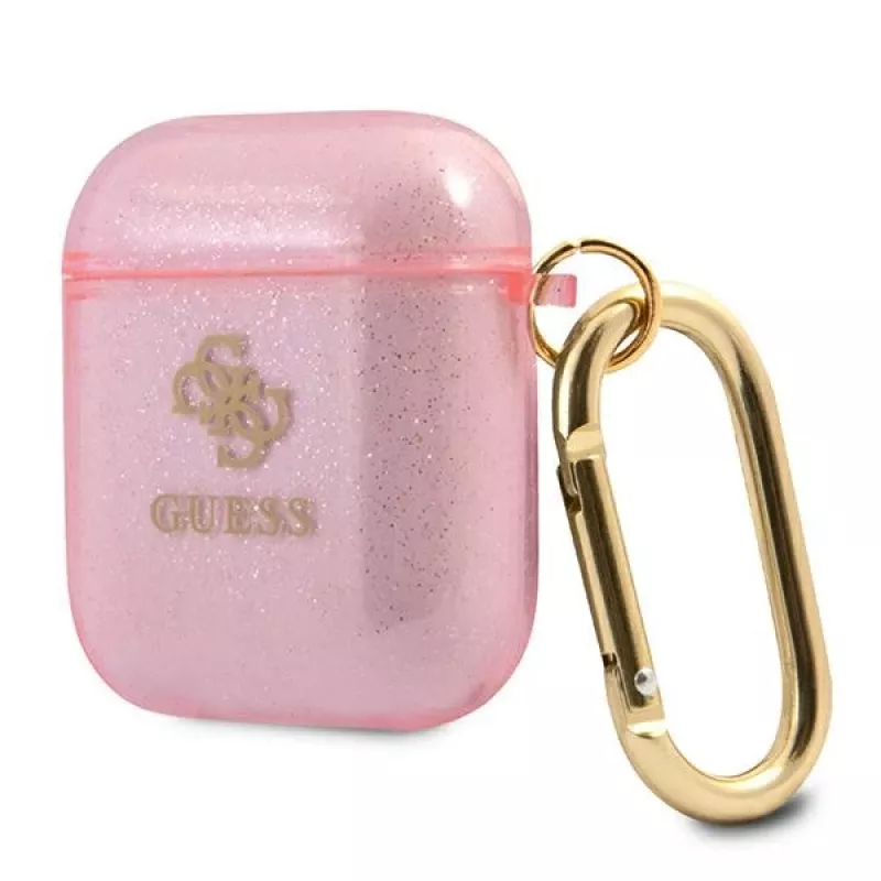 GUESS Glitter Collection ochranné puzdro pre Apple AirPods 1/2 - ružová