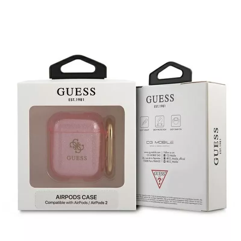 GUESS Glitter Collection ochranné puzdro pre Apple AirPods 1/2 - ružová