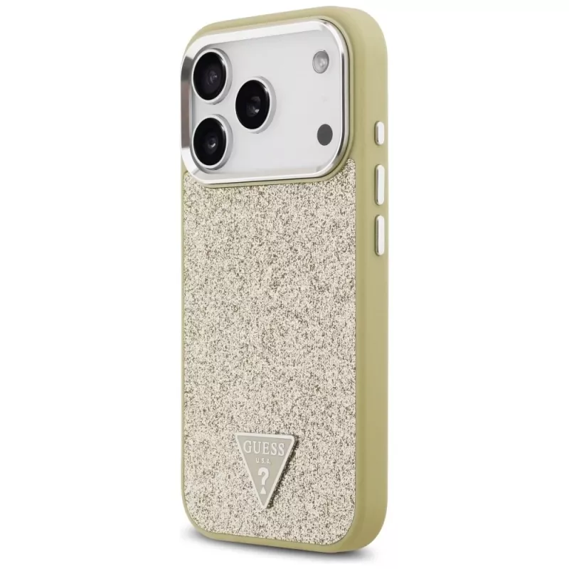 GUESS Glitter Triangle Logo MagSafe puzdro pre iPhone 17 Pro - zlatá