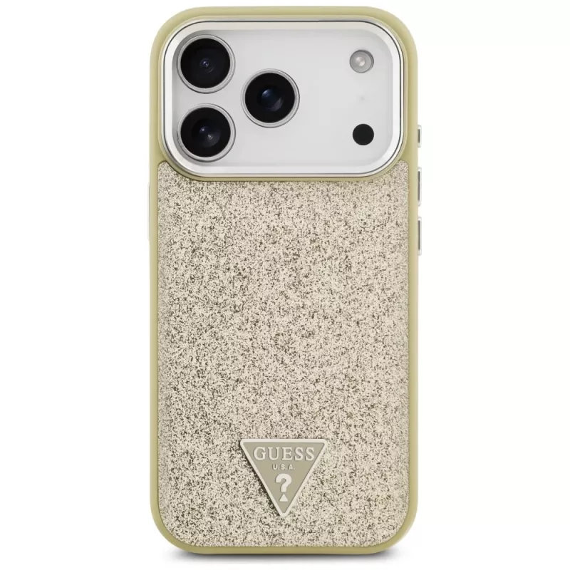 GUESS Glitter Triangle Logo MagSafe puzdro pre iPhone 17 Pro - zlatá