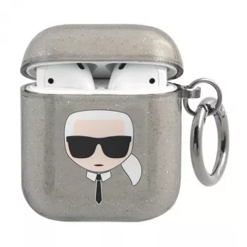 Karl Lagerfeld KLA2UKHGK AirPods 1/2 puzdro čierna glitre Karl's hlava
