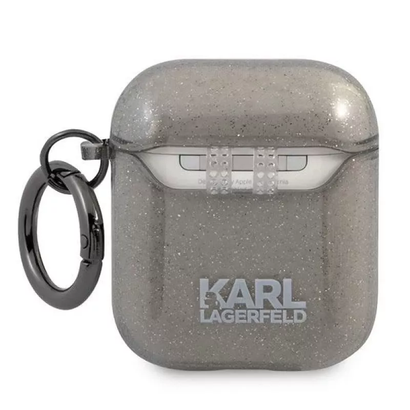 Karl Lagerfeld KLA2UKHGK AirPods 1/2 puzdro čierna glitre Karl's hlava