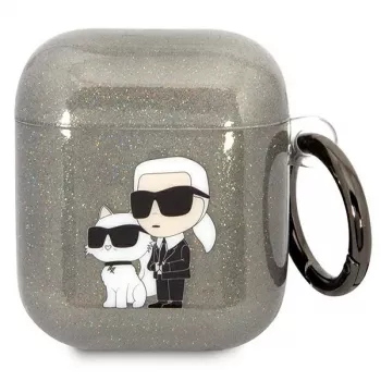 Karl Lagerfeld KLA2HNKCTGK AirPods 1/2 puzdro čierna glitre Karl & Choupette