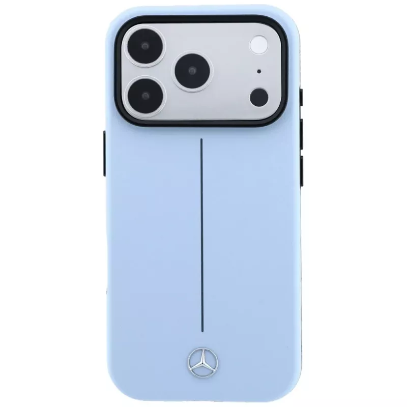 Mercedes kožené Semi Wrap Iconic Line MagSafe puzdro pre iPhone 18 Pro / 17 Pro - modrá