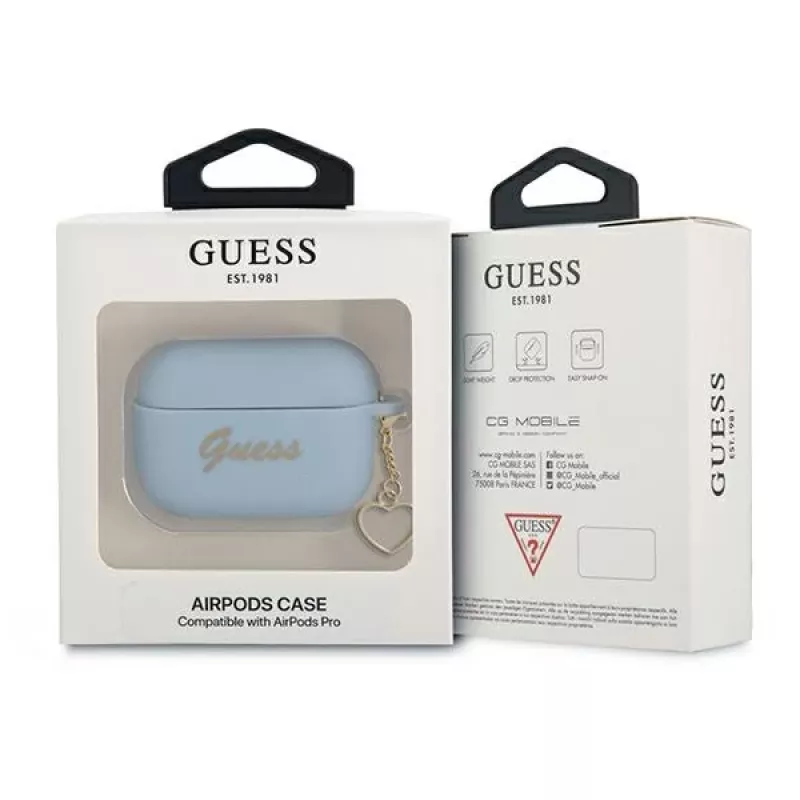 Guess GUAPLSCHSB AirPods Pro puzdro modrá silikón Charm Heart Collection