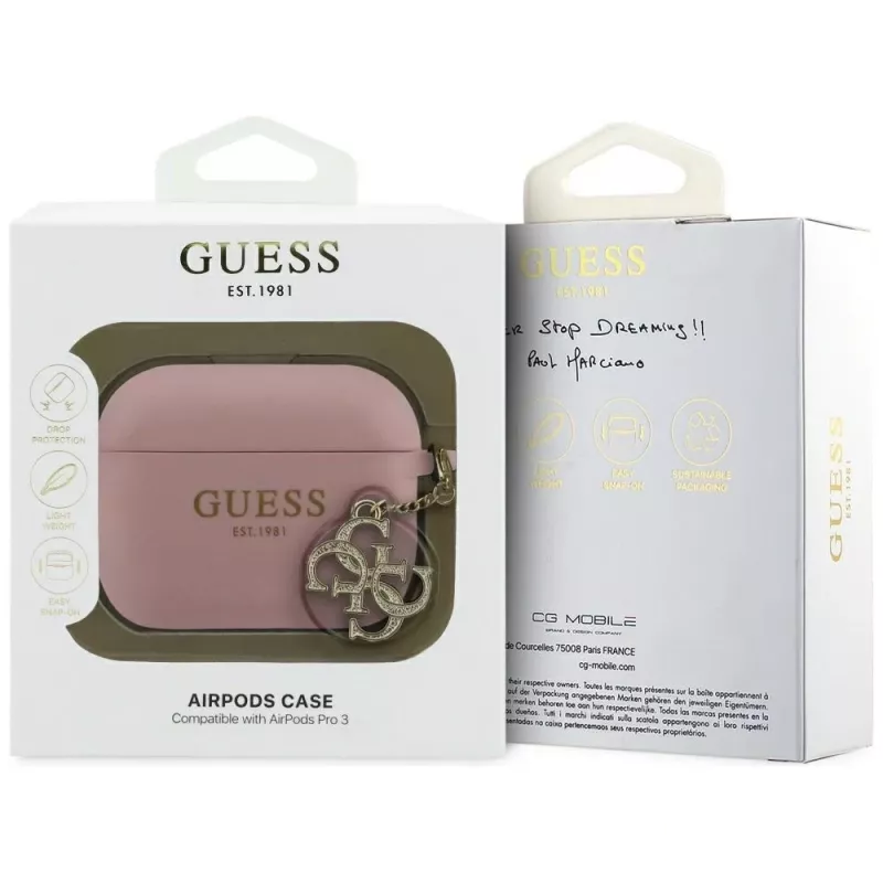 GUESS Silikónové puzdro 4G Charm pre AirPods Pro 3, Ružové