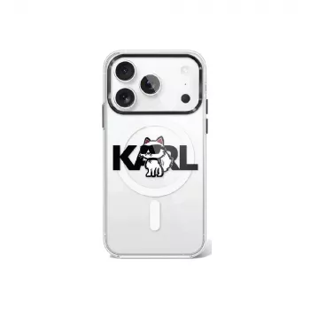 Karl Lagerfeld IML Choupette Sketch Logo MagSafe puzdro pre iPhone 17 Pro - transparentná