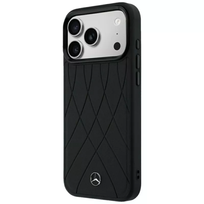 Mercedes kožené Crossed Lines MagSafe puzdro pre iPhone 18 Pro Max / 17 Pro Max - čierna