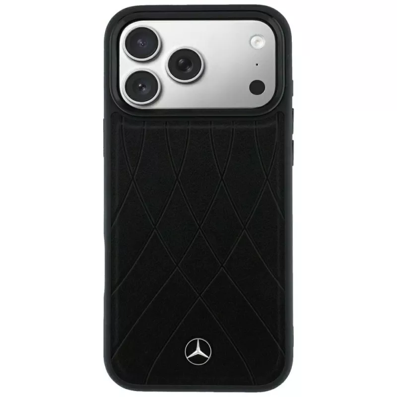 Mercedes kožené Crossed Lines MagSafe puzdro pre iPhone 18 Pro Max / 17 Pro Max - čierna